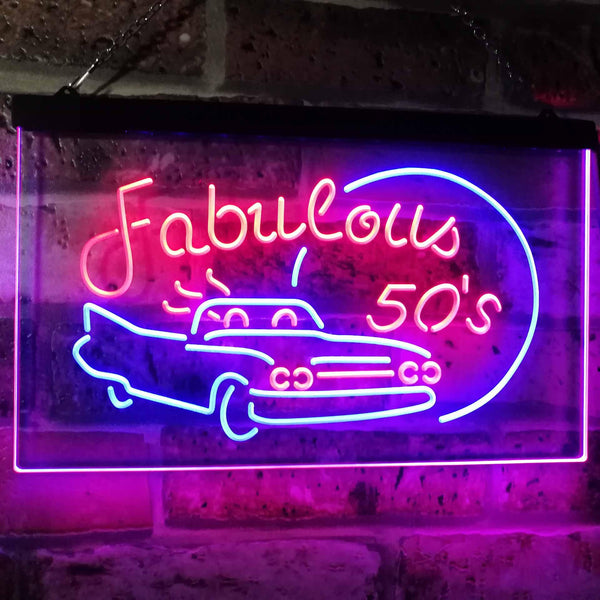 ADVPRO The Fabulous 50s Sport Car Man Cave Bar Display Dual Color LED Neon Sign st6-i3075 - Red & Blue