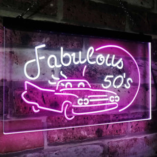 ADVPRO The Fabulous 50s Sport Car Man Cave Bar Display Dual Color LED Neon Sign st6-i3075 - White & Purple