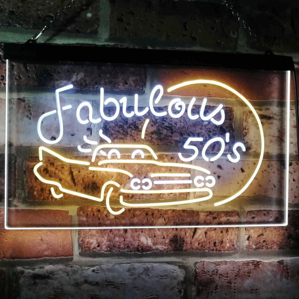 ADVPRO The Fabulous 50s Sport Car Man Cave Bar Display Dual Color LED Neon Sign st6-i3075 - White & Yellow