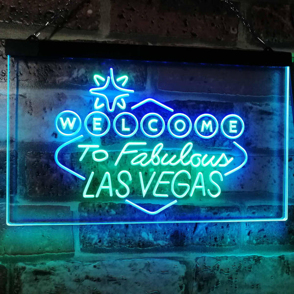 ADVPRO Welcome to Las Vegas Casino Beer Bar Display Dual Color LED Neon Sign st6-i3078 - Green & Blue