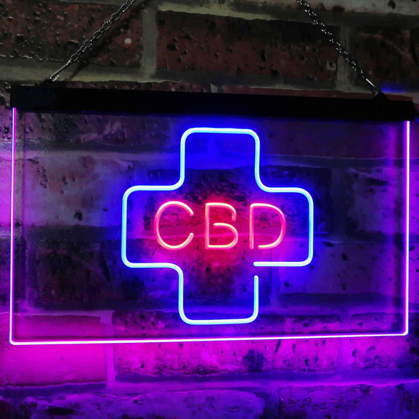 ADVPRO CBD Sold Here Medical Cross Indoor Dual Color LED Neon Sign st6-i3083 - Blue & Red