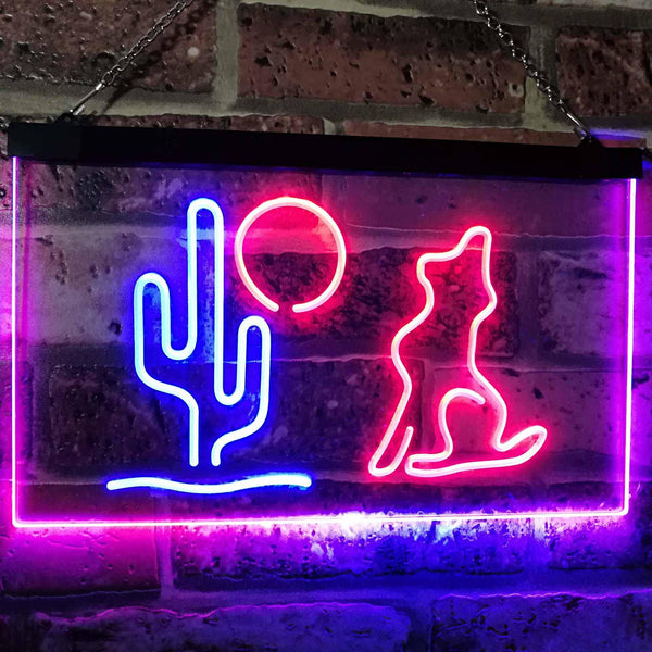 ADVPRO Cactus Moon Wolf Man Cave Game Room Dual Color LED Neon Sign st6-i3103 - Blue & Red