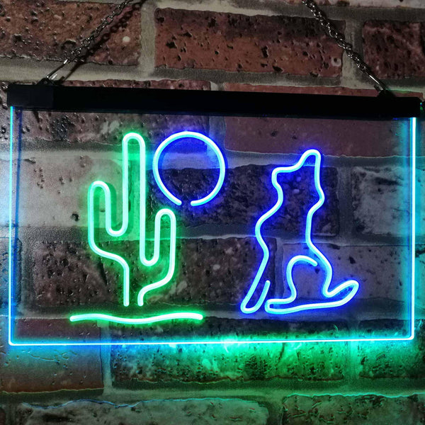 ADVPRO Cactus Moon Wolf Man Cave Game Room Dual Color LED Neon Sign st6-i3103 - Green & Blue
