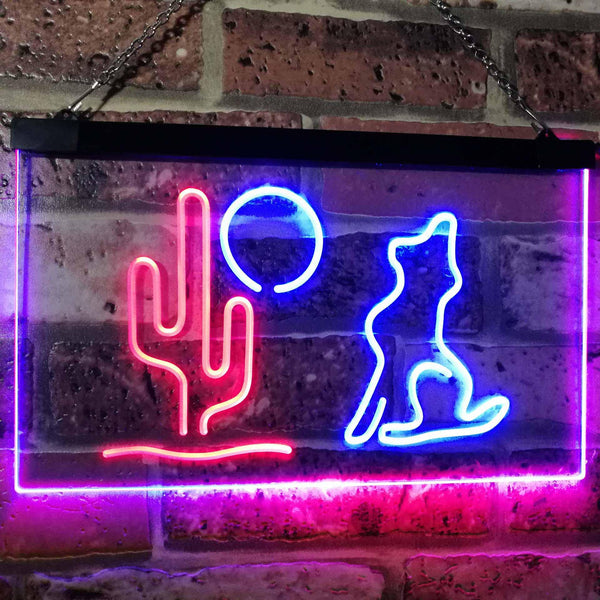 ADVPRO Cactus Moon Wolf Man Cave Game Room Dual Color LED Neon Sign st6-i3103 - Red & Blue