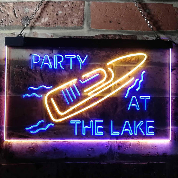 ADVPRO Party at The Lake Ship Ocean Lover Room Decoration Dual Color LED Neon Sign st6-i3126 - Blue & Yellow
