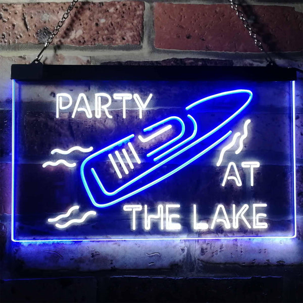 ADVPRO Party at The Lake Ship Ocean Lover Room Decoration Dual Color LED Neon Sign st6-i3126 - White & Blue