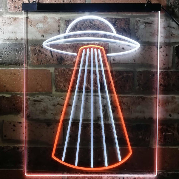 ADVPRO UFO Space Ship Star Shuttle Man Cave  Dual Color LED Neon Sign st6-i3134 - White & Orange