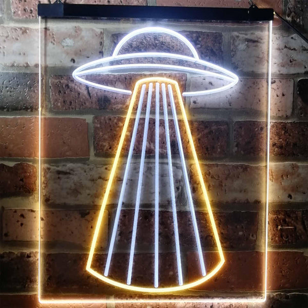 ADVPRO UFO Space Ship Star Shuttle Man Cave  Dual Color LED Neon Sign st6-i3134 - White & Yellow