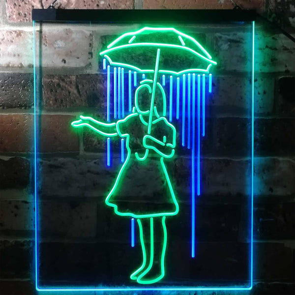 ADVPRO Girl with Umbrella Raining Inside Decoration  Dual Color LED Neon Sign st6-i3135 - Green & Blue