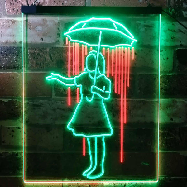 ADVPRO Girl with Umbrella Raining Inside Decoration  Dual Color LED Neon Sign st6-i3135 - Green & Red