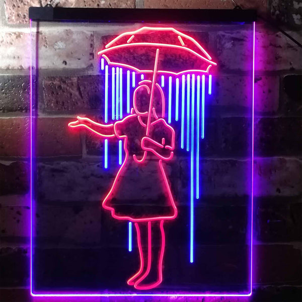 ADVPRO Girl with Umbrella Raining Inside Decoration  Dual Color LED Neon Sign st6-i3135 - Red & Blue
