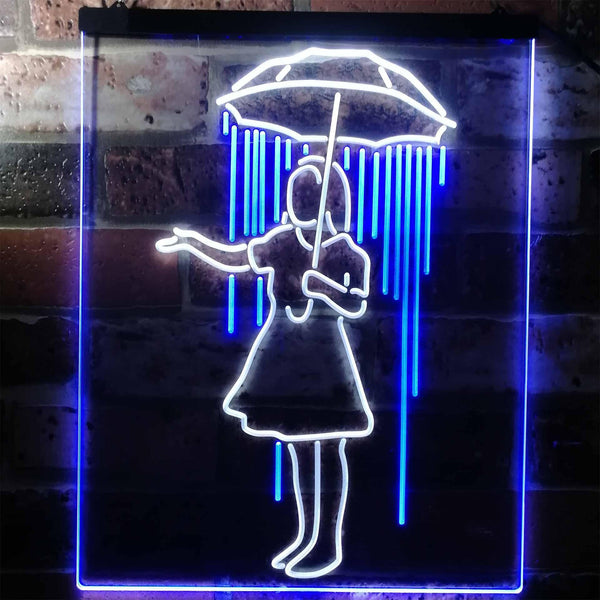 ADVPRO Girl with Umbrella Raining Inside Decoration  Dual Color LED Neon Sign st6-i3135 - White & Blue
