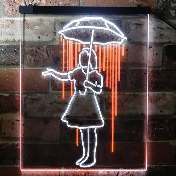 ADVPRO Girl with Umbrella Raining Inside Decoration  Dual Color LED Neon Sign st6-i3135 - White & Orange