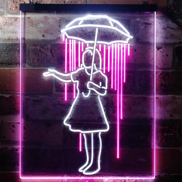 ADVPRO Girl with Umbrella Raining Inside Decoration  Dual Color LED Neon Sign st6-i3135 - White & Purple