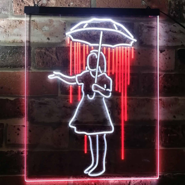 ADVPRO Girl with Umbrella Raining Inside Decoration  Dual Color LED Neon Sign st6-i3135 - White & Red