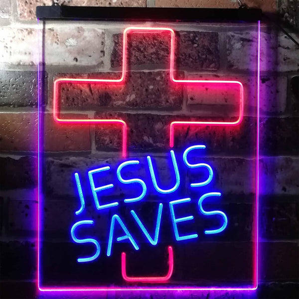 ADVPRO Jesus Saves Cross Home Decoration Night Light  Dual Color LED Neon Sign st6-i3140 - Blue & Red