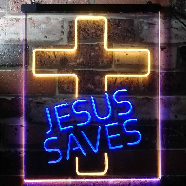 ADVPRO Jesus Saves Cross Home Decoration Night Light  Dual Color LED Neon Sign st6-i3140 - Blue & Yellow