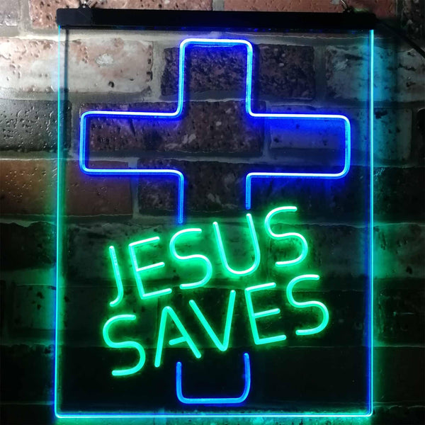 ADVPRO Jesus Saves Cross Home Decoration Night Light  Dual Color LED Neon Sign st6-i3140 - Green & Blue