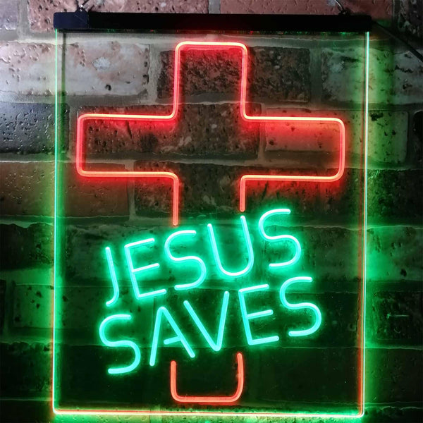 ADVPRO Jesus Saves Cross Home Decoration Night Light  Dual Color LED Neon Sign st6-i3140 - Green & Red