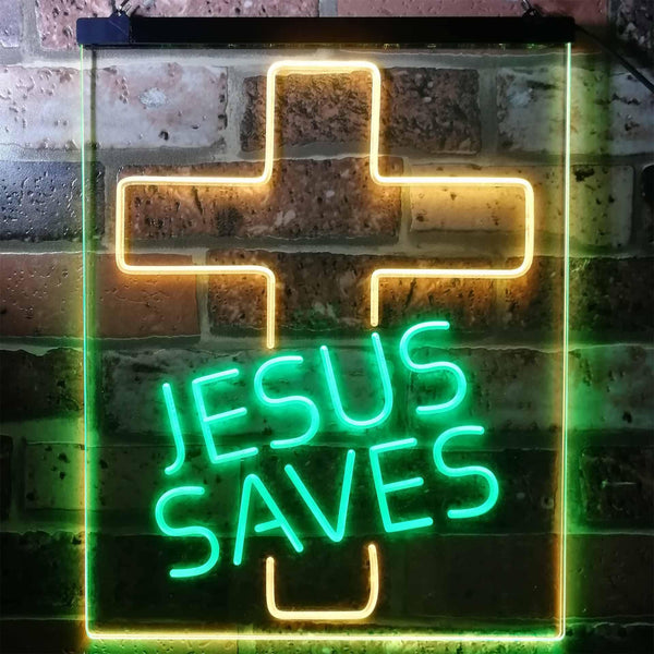 ADVPRO Jesus Saves Cross Home Decoration Night Light  Dual Color LED Neon Sign st6-i3140 - Green & Yellow