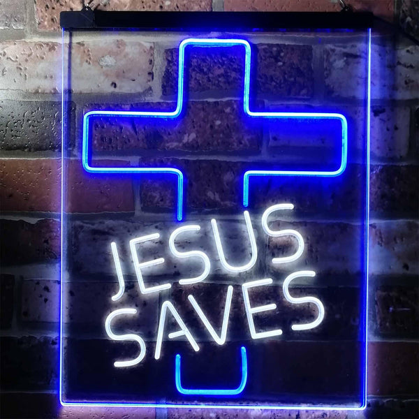 ADVPRO Jesus Saves Cross Home Decoration Night Light  Dual Color LED Neon Sign st6-i3140 - White & Blue