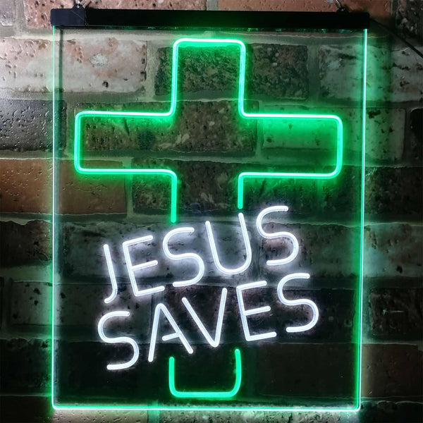 ADVPRO Jesus Saves Cross Home Decoration Night Light  Dual Color LED Neon Sign st6-i3140 - White & Green