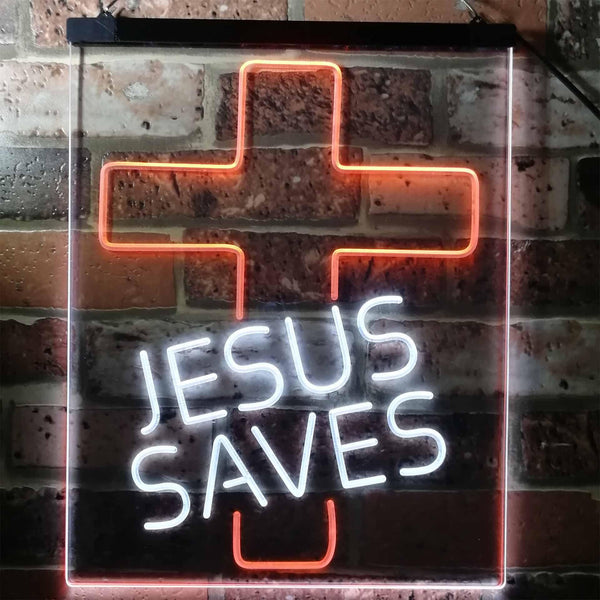 ADVPRO Jesus Saves Cross Home Decoration Night Light  Dual Color LED Neon Sign st6-i3140 - White & Orange