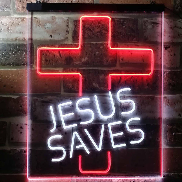 ADVPRO Jesus Saves Cross Home Decoration Night Light  Dual Color LED Neon Sign st6-i3140 - White & Red