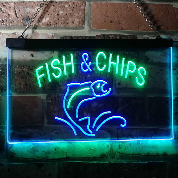 ADVPRO Fish & Chips Fast Food Restaurant Dual Color LED Neon Sign st6-i3142 - Green & Blue