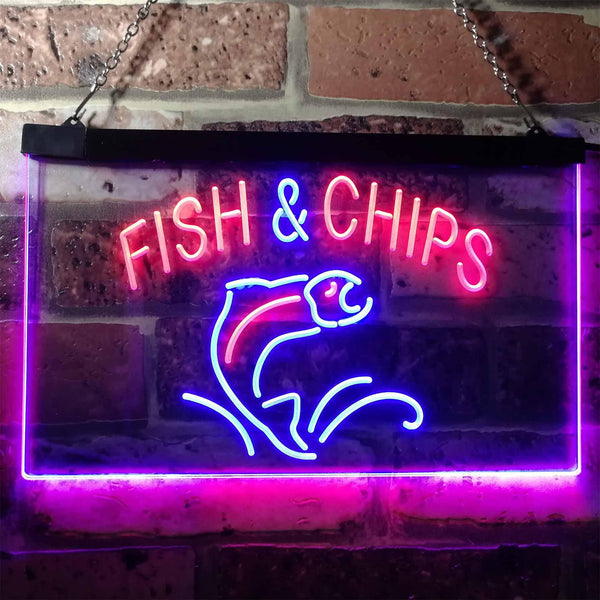 ADVPRO Fish & Chips Fast Food Restaurant Dual Color LED Neon Sign st6-i3142 - Red & Blue