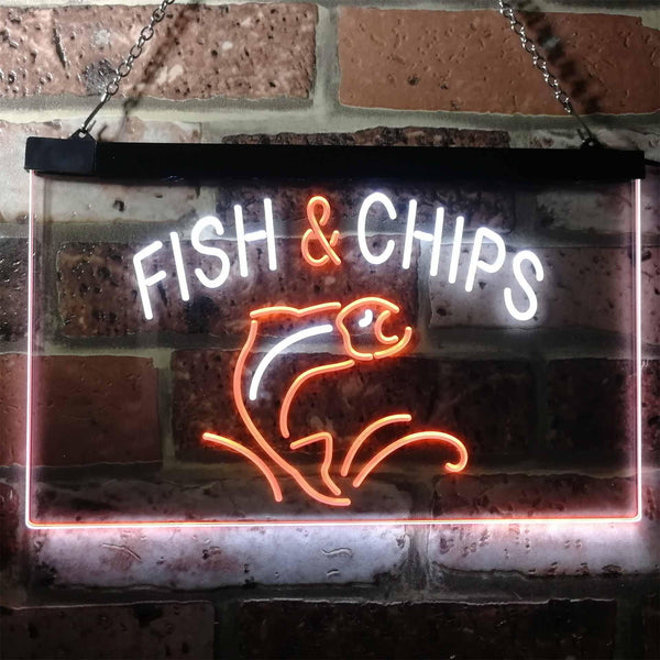 ADVPRO Fish & Chips Fast Food Restaurant Dual Color LED Neon Sign st6-i3142 - White & Orange