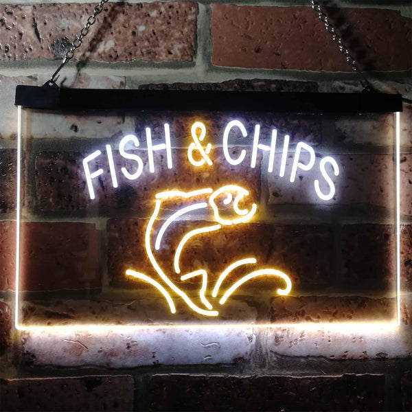 ADVPRO Fish & Chips Fast Food Restaurant Dual Color LED Neon Sign st6-i3142 - White & Yellow