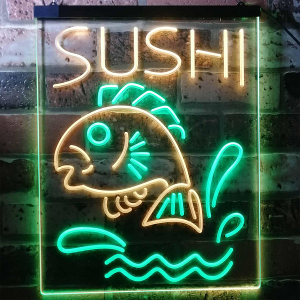 ADVPRO Sushi Fish Shop Restaurant Japanese Food  Dual Color LED Neon Sign st6-i3143 - Green & Yellow