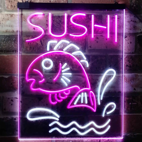 ADVPRO Sushi Fish Shop Restaurant Japanese Food  Dual Color LED Neon Sign st6-i3143 - White & Purple