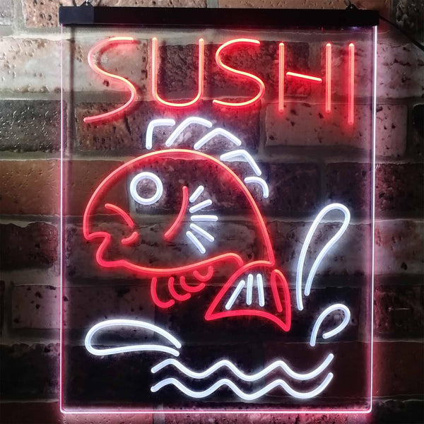 ADVPRO Sushi Fish Shop Restaurant Japanese Food  Dual Color LED Neon Sign st6-i3143 - White & Red