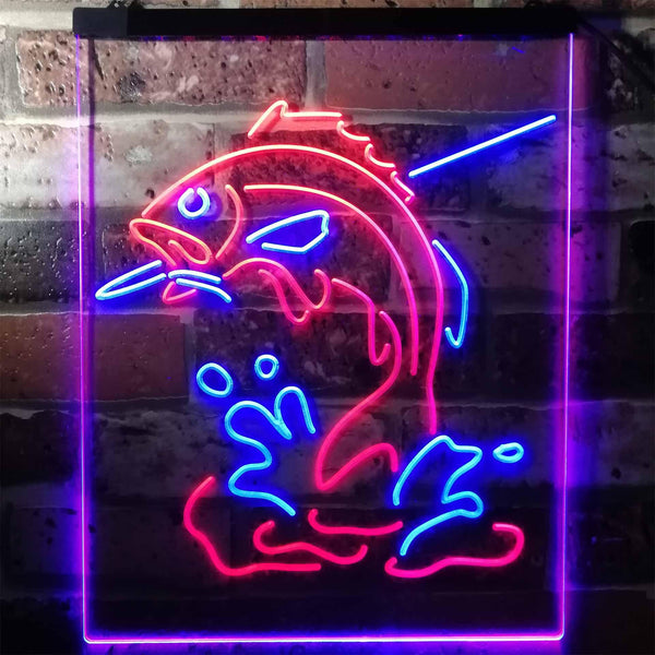 ADVPRO Fish on Hook Fishing Lover Cabin Man Cave  Dual Color LED Neon Sign st6-i3146 - Blue & Red