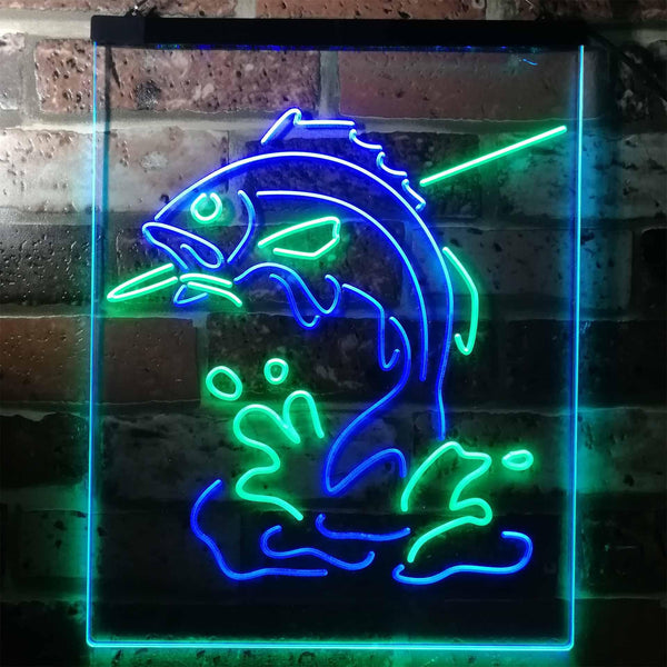 ADVPRO Fish on Hook Fishing Lover Cabin Man Cave  Dual Color LED Neon Sign st6-i3146 - Green & Blue
