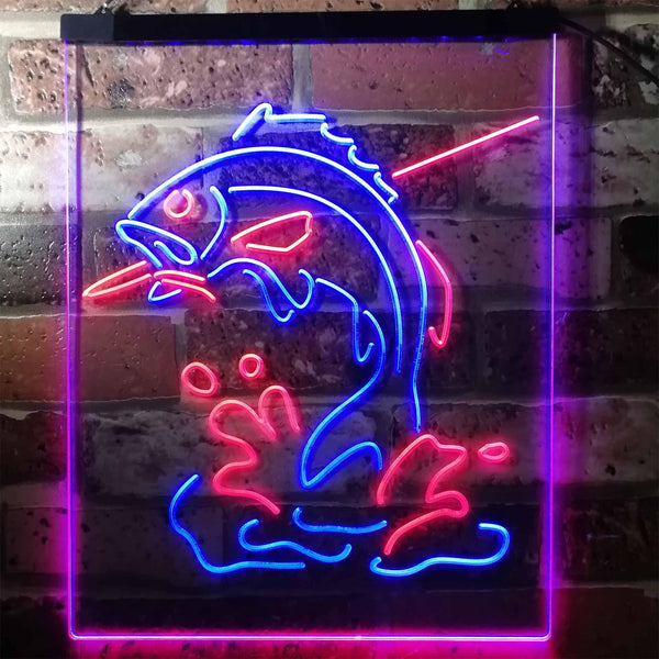 ADVPRO Fish on Hook Fishing Lover Cabin Man Cave  Dual Color LED Neon Sign st6-i3146 - Red & Blue