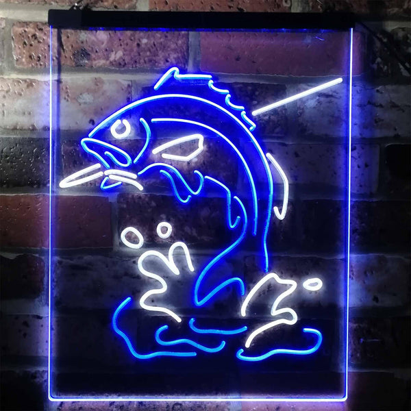 ADVPRO Fish on Hook Fishing Lover Cabin Man Cave  Dual Color LED Neon Sign st6-i3146 - White & Blue