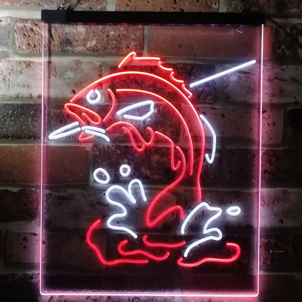 ADVPRO Fish on Hook Fishing Lover Cabin Man Cave  Dual Color LED Neon Sign st6-i3146 - White & Red