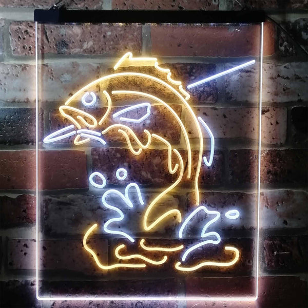 ADVPRO Fish on Hook Fishing Lover Cabin Man Cave  Dual Color LED Neon Sign st6-i3146 - White & Yellow