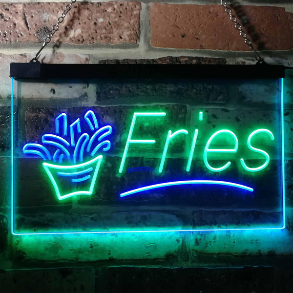 ADVPRO French Fries Fast Food Display Open Dual Color LED Neon Sign st6-i3148 - Green & Blue