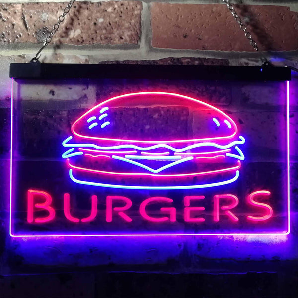 ADVPRO Hamburgers Burgers Fast Food Shop Open Dual Color LED Neon Sign st6-i3149 - Blue & Red
