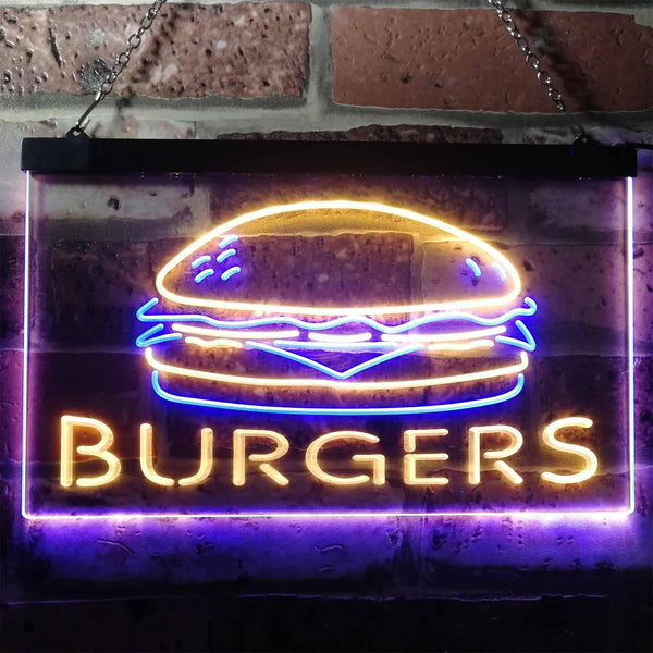 ADVPRO Hamburgers Burgers Fast Food Shop Open Dual Color LED Neon Sign st6-i3149 - Blue & Yellow