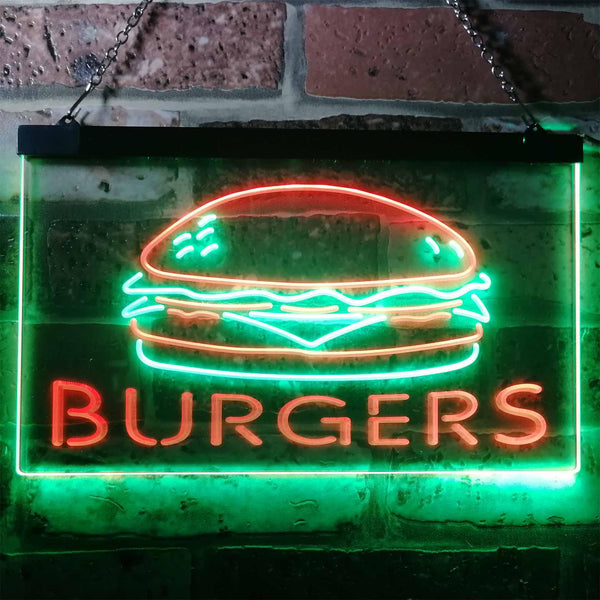 ADVPRO Hamburgers Burgers Fast Food Shop Open Dual Color LED Neon Sign st6-i3149 - Green & Red