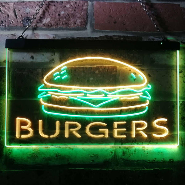 ADVPRO Hamburgers Burgers Fast Food Shop Open Dual Color LED Neon Sign st6-i3149 - Green & Yellow