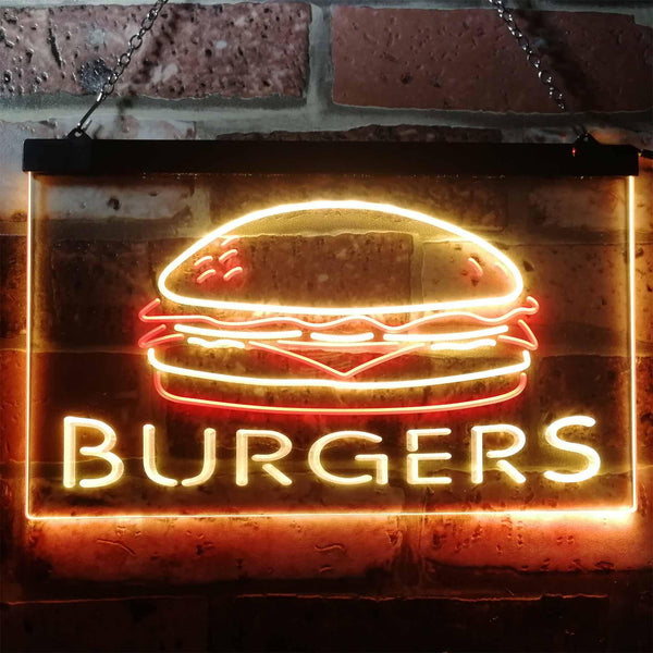 ADVPRO Hamburgers Burgers Fast Food Shop Open Dual Color LED Neon Sign st6-i3149 - Red & Yellow
