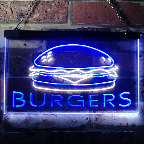 ADVPRO Hamburgers Burgers Fast Food Shop Open Dual Color LED Neon Sign st6-i3149 - White & Blue