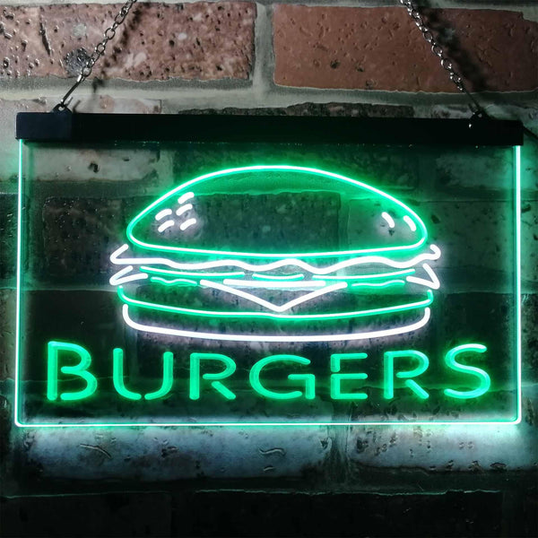 ADVPRO Hamburgers Burgers Fast Food Shop Open Dual Color LED Neon Sign st6-i3149 - White & Green