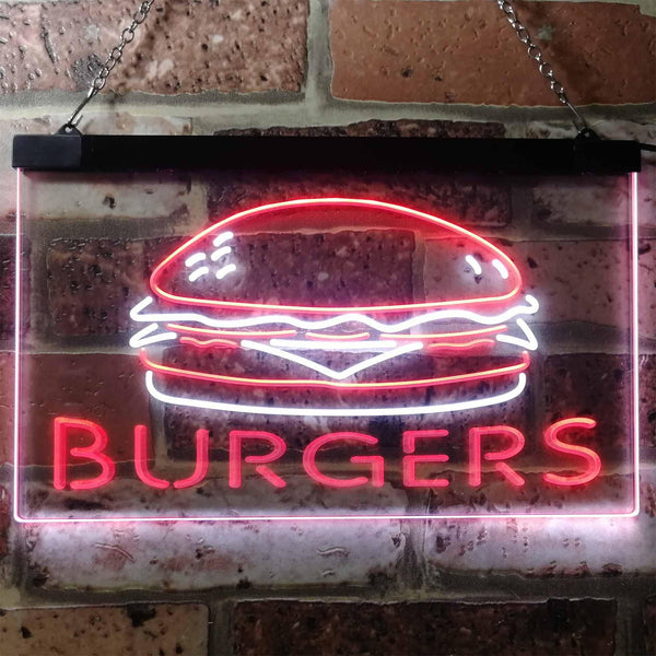 ADVPRO Hamburgers Burgers Fast Food Shop Open Dual Color LED Neon Sign st6-i3149 - White & Red